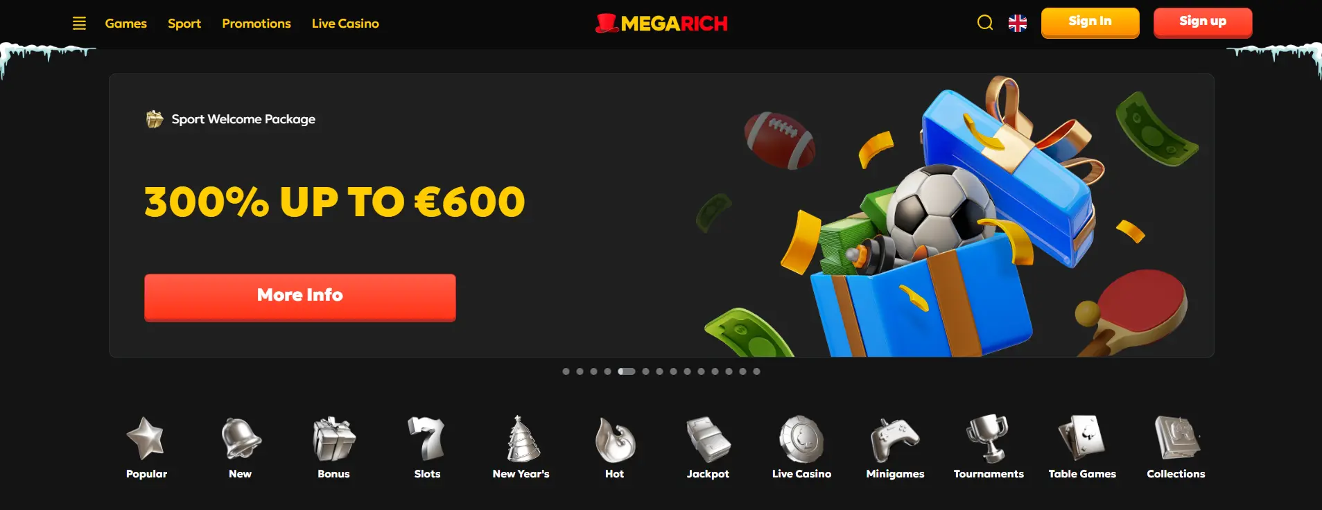 Μπόνους καλωσορίσματος Megarich Casino